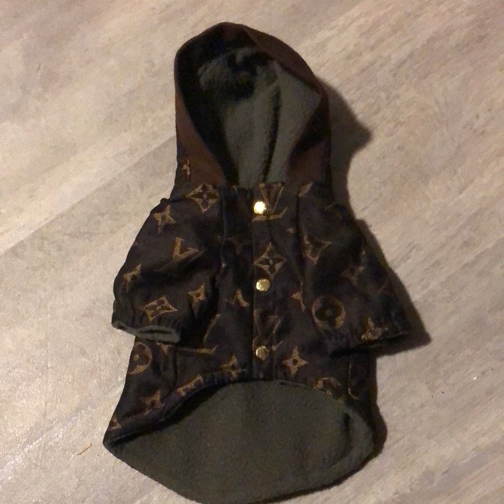 Louis Vuitton Patterned Brown Hooded Dog Hoodie/Jacket
